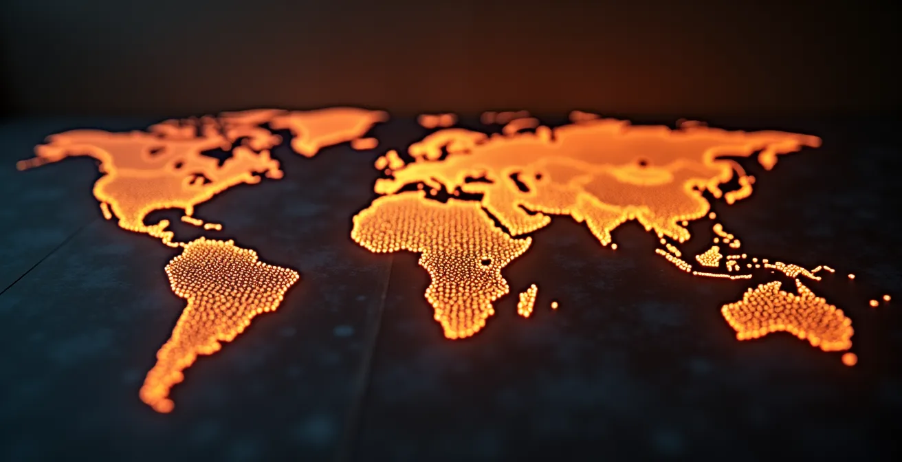 Carte stylisée montrant un réseau dense d'installateurs de cuisinières à bois sur fond épuré